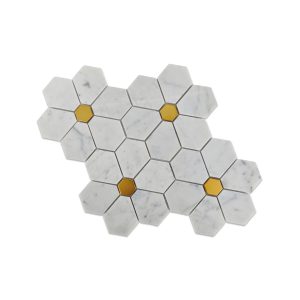 Полированная мраморная мозаика из белого Каррара с медными вставками