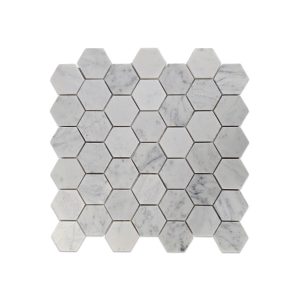 Белая мраморная мозаика «Шестигранник» Каррара