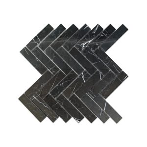 Полированная мраморная мозаика «Ёлочка» из мрамора Абсолют Блэк (Absolute Black)