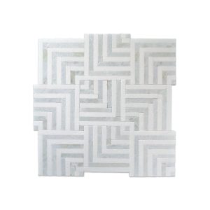 Полированная мраморная мозаика из белого Тасосского и голубого Селесте мрамора