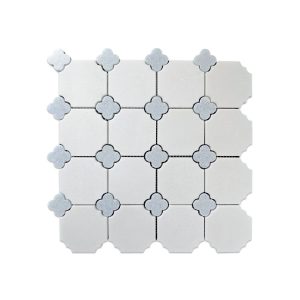 Полированная мраморная мозаика из белого Тасосского и голубого Селесте мрамора (лист)