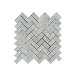 Мраморная мозаика «Ёлочка» из белого Каррарского мрамора