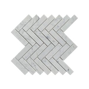 Полированная мраморная мозаика «Ёлочка» из белого Каррарского мрамора