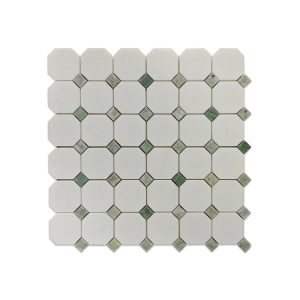 Полированная восьмиугольная мраморная мозаика из белого Тасосского мрамора и мрамора «Грин Джем»