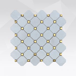 Полированная мраморная мозаика из белого Тасоса с медными акцентами (Артикул: MU13)